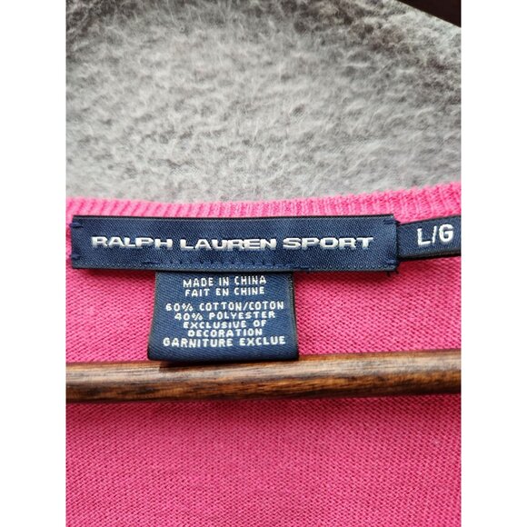 Ralph Lauren Sport Pink V-Neck Sweater L/G Cotton Blend Lightweight Womens Sweat - Picture 2 of 3